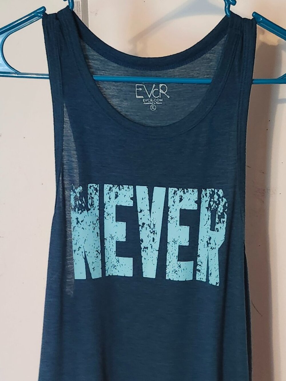 EVCR Women's NEVER GIVE UP Graphic Tank Top Blue Sleeveless Size XL